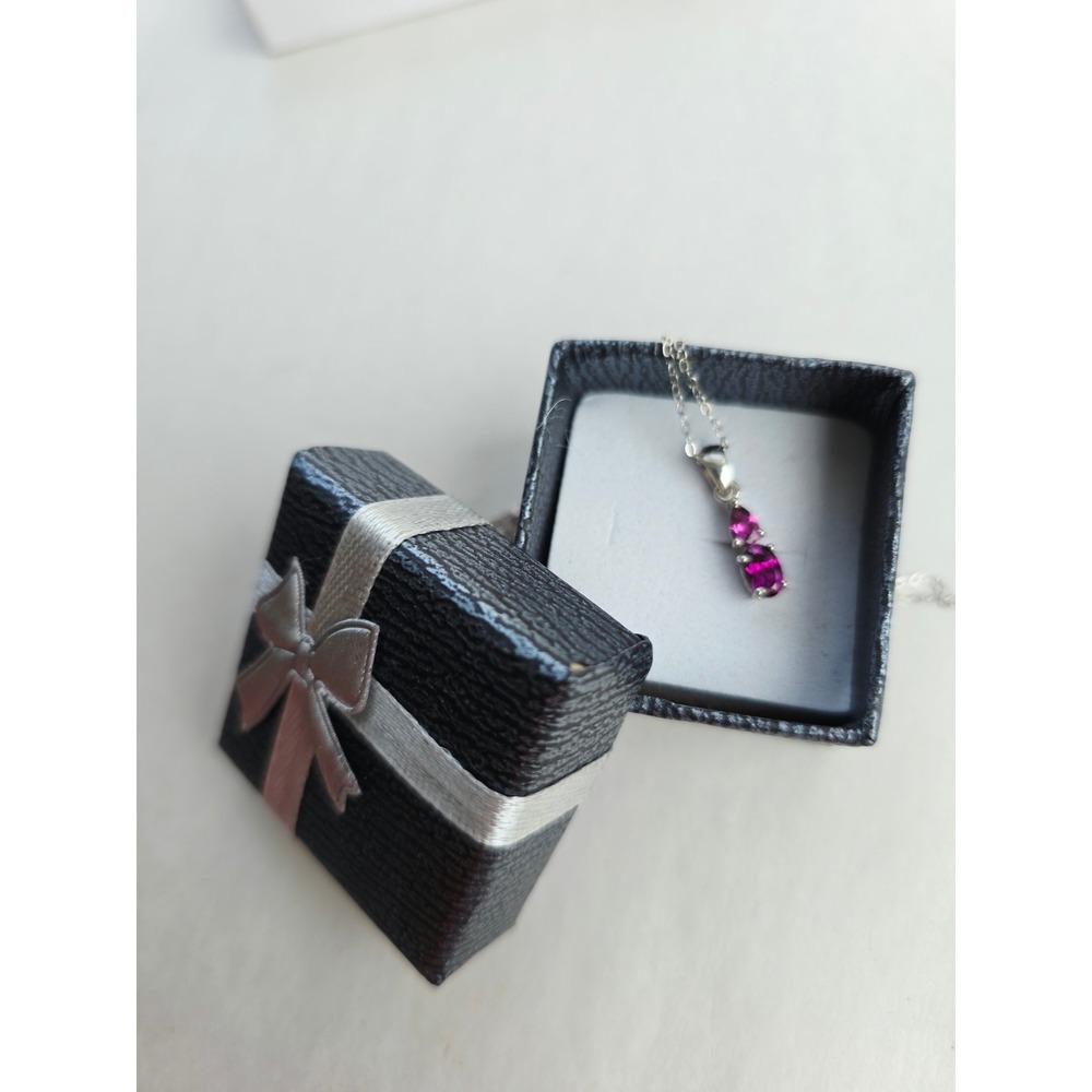 STS 925 Sterling Silver Rhodolite Garnet Magenta Drop Pendant Necklace 18 Inch